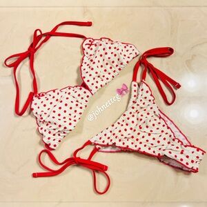 PINK x FRANKIES BIKINIS Cape May Top & Reign Bottom Bikini Cream Red Polka Dot M